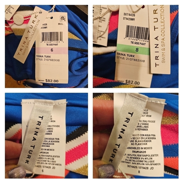 Trina Turk Lux Piqué Tie Side Pant Bikini Bottom Blue Gold Pink - Picture 9 of 17